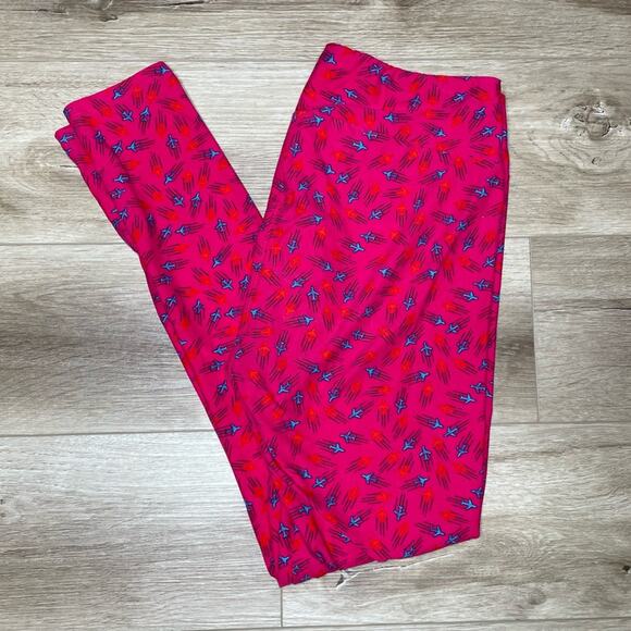 LulaRoe Women's Pink/Blue/Orange Airplane Design Full Length Leggings sz TC - Picture 1 of 4